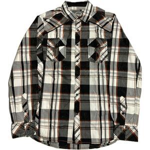 BKE - Men's Athletic Fit Black Plaid Snap Long Sleeve Shirt - Size‎ M